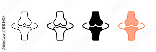 Set of minimalist knee joint icons with transparent background, depicting human anatomy, orthopedic health, bone movement, and body parts, vector illustration