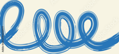 Grunge grainy blue brush stroke with spray texture. Hand drawn distress damaged vintage banner with zigzag bold line. Rough thick brush stroke texture. Spray paint effect vector background.