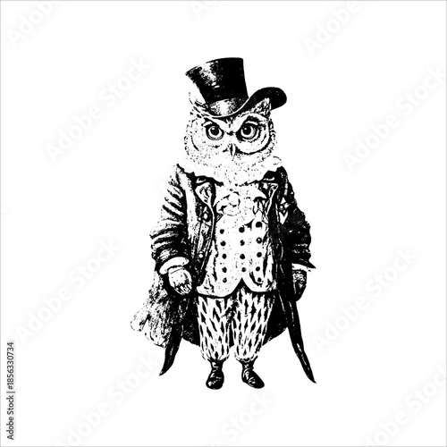 Dapper Owl in Victorian Suit Illustration