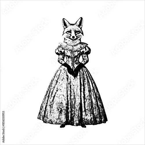 Fox in Victorian Dress Illustration