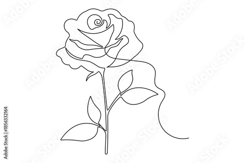 Rose flower icon one line drawing in minimalist style with elegant continuous outline