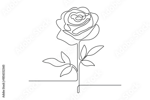 Simple continuous line rose flower icon in clean and elegant minimalist style