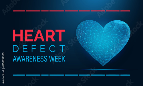 Congenital Heart Defect Awareness Week is observed annually from February 7th to 14th.Low poly heart illustration design built with sharp polygon geometry and a minimalist aesthetic baneer and poster.