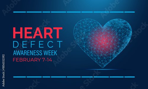 Congenital Heart Defect Awareness Week is observed annually from February 7th to 14th.Low poly heart illustration design built with sharp polygon geometry and a minimalist aesthetic baneer and poster.