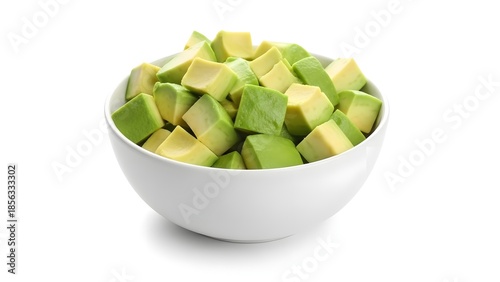 a white ceramic bowl is filled with freshly diced avocado chunks showcasing a vibrant green hue and healthy eating options
