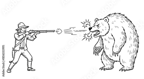 Hunter Shoots Bear with Musket Drawing.