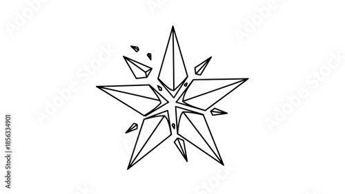 Abstract geometric star illustration in black and white, representing shattered pieces and modern design.