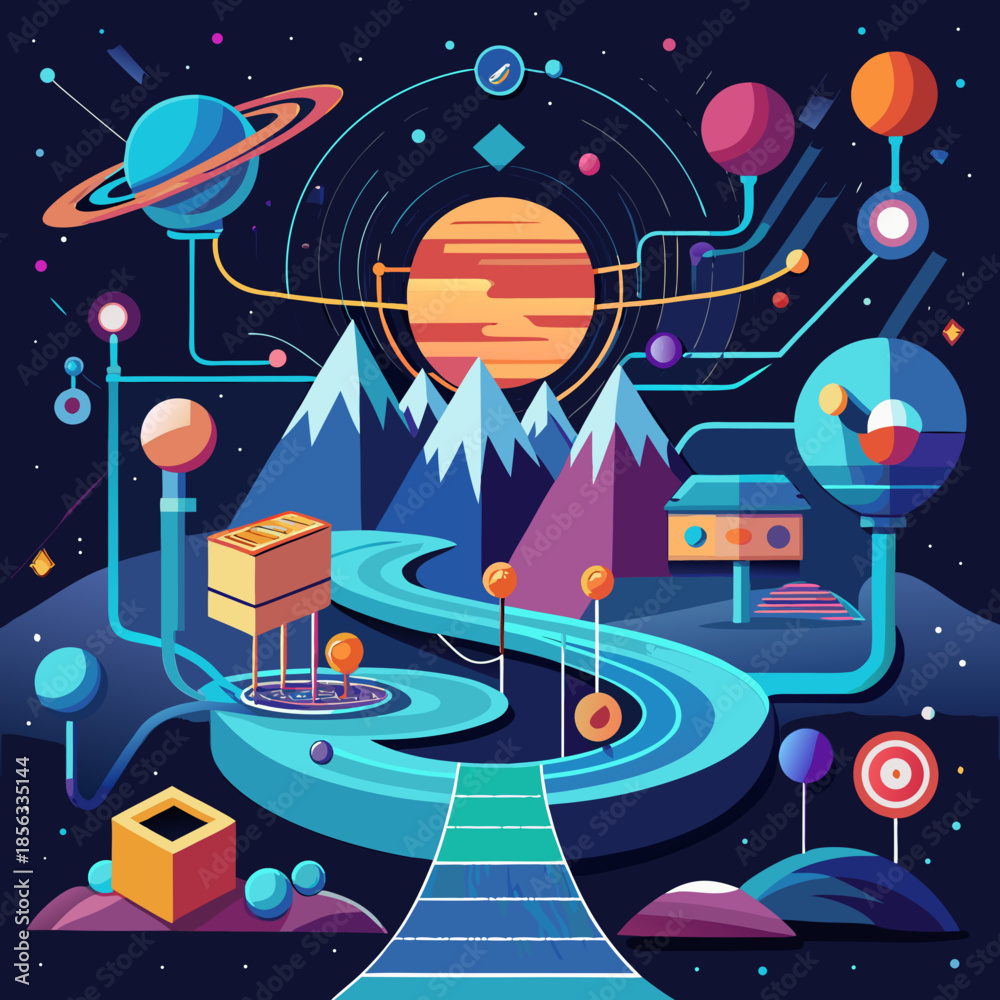 Obraz premium Colorful vector illustration design of a space shuttle launch concept art symbol for space travel