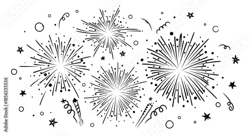 Hand-drawn Fireworks Illustration for Celebrations and Festive Events.