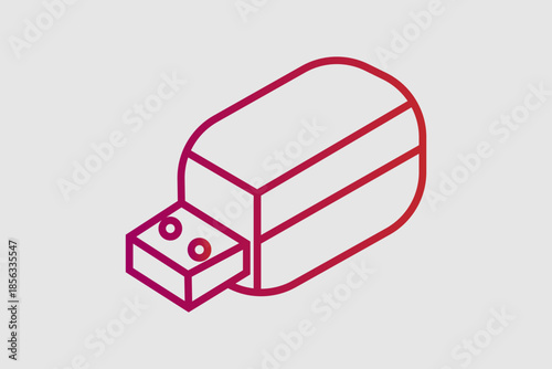 The image depicts a minimalist line icon of a USB flash drive. It is designed with smooth, rounded outlines and a modern gradient color transitioning from pink to red.