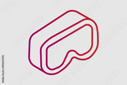 The image depicts a minimalist line icon of virtual reality (VR) goggles. It features smooth, rounded outlines with a modern gradient color transitioning from pink to red.