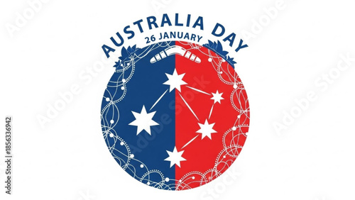 Australia day celebration logo with australian flag design and date january 26 on white background
