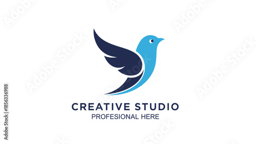A vibrant blue bird with dark wings symbolizing freedom and creativity.