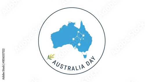 Australia day celebration emblem with map and stars on white background