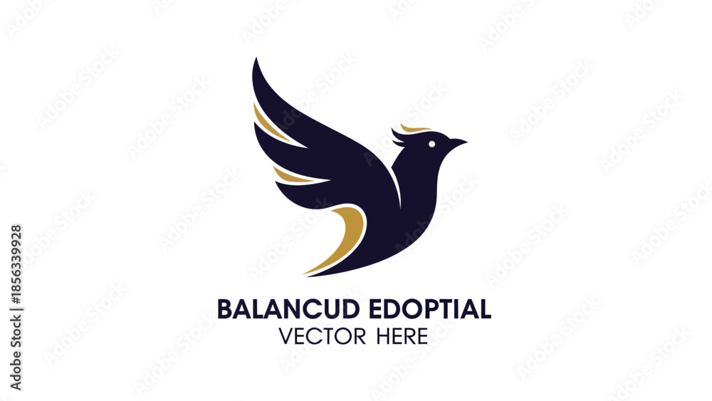 Obraz premium Elegant Black Bird Logo with Golden Accents Flying Gracefully.