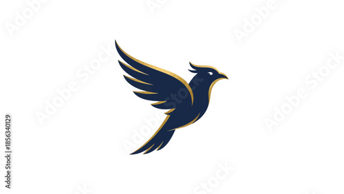 Elegant dark blue bird in flight with graceful wings.