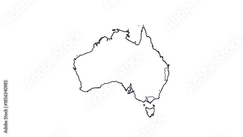 Australia map outline vector illustration, simple black line drawing on white background, continent shape, geographical outline, educational and travel purposes