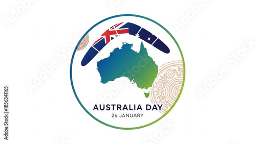 Australia day 26 january celebration badge with australian flag and map of australia in a circular frame