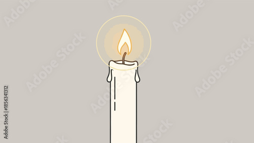 Illustration of a single white candle with a bright burning flame, casting a warm glow in the darkness.