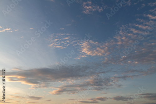 Blue Sky with Cirrus Clouds at Sunset Featuring Warm Light and Copy Space for Inspirational Messages and Serene Backgrounds