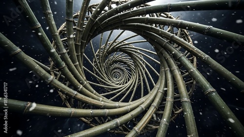 Bamboo spiral structure in dark background.