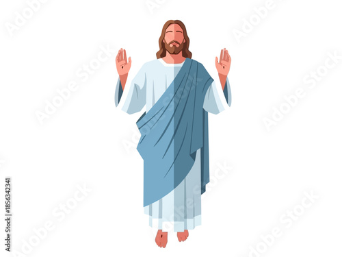 Jesus figure with arms raised stylized illustration on white background