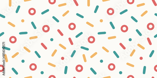 Seamless Playful Confetti Pattern with Scattered Shapes Colorful Vector Textile Background