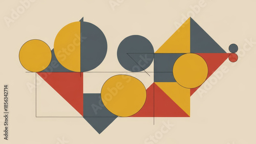 Wallpaper Mural Retro Geometric Abstract Composition with Circles, Triangles, and Squares in Warm Tones Torontodigital.ca