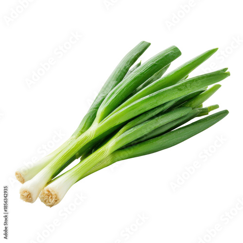 Fresh green onions with white bases and vibrant green stalks scallions spring, Isolated On White, Png Transparent, Cut Out