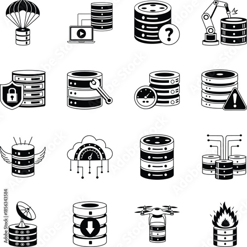 Collection of Database Doodle Style Illustrations

