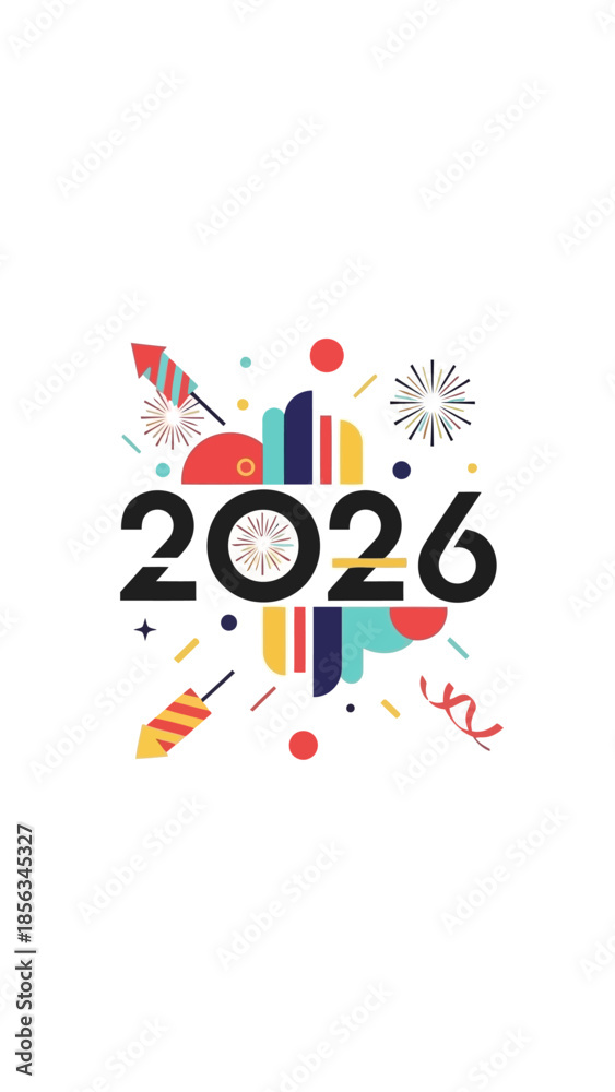 Obraz premium Vibrant 2026 New Year Celebration with Fireworks and Confetti in City