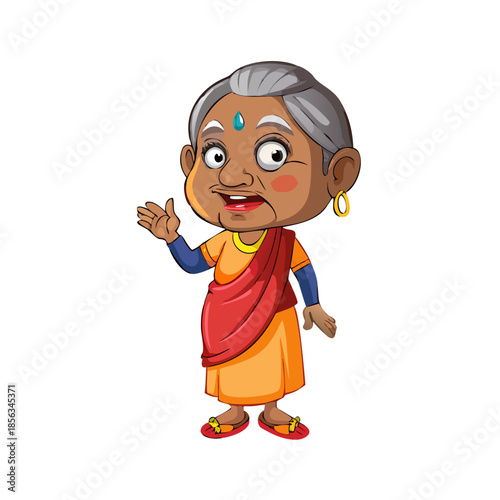 2d Indian grandmother cartoon character ready for animation moral stories, made by adobe illustrator and ready for animate cc.