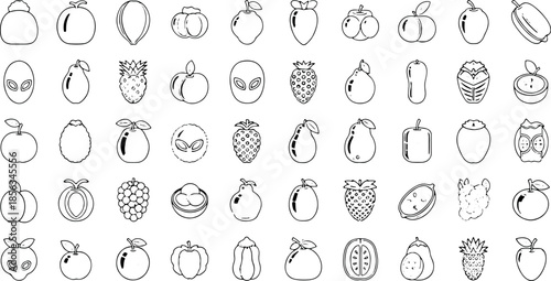 Minimalist Fruit and Vegetable Outline Icon Set