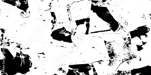 Abstract black and white texture featuring fragmented shapes and brushstroke like forms evoking a sense of chaos