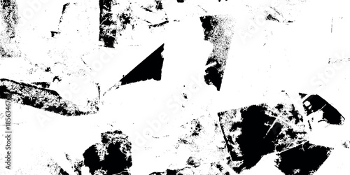 Abstract black and white composition featuring fragmented shapes and a textured distressed visual aesthetic high quality