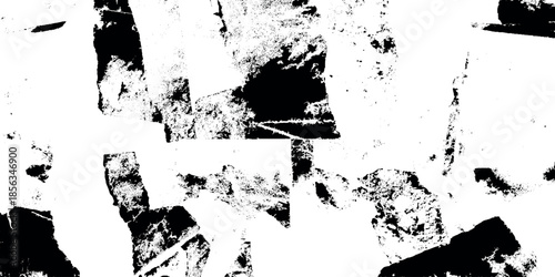 Abstract black and white textured background with bold brushstrokes and fragmented shapes creating a dynamic visual impression