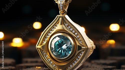 Exquisite Golden Diamond Pendant Close-Up View