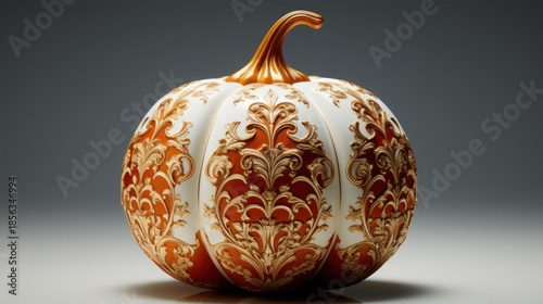 Ornate Decorative Pumpkin with Golden Details
