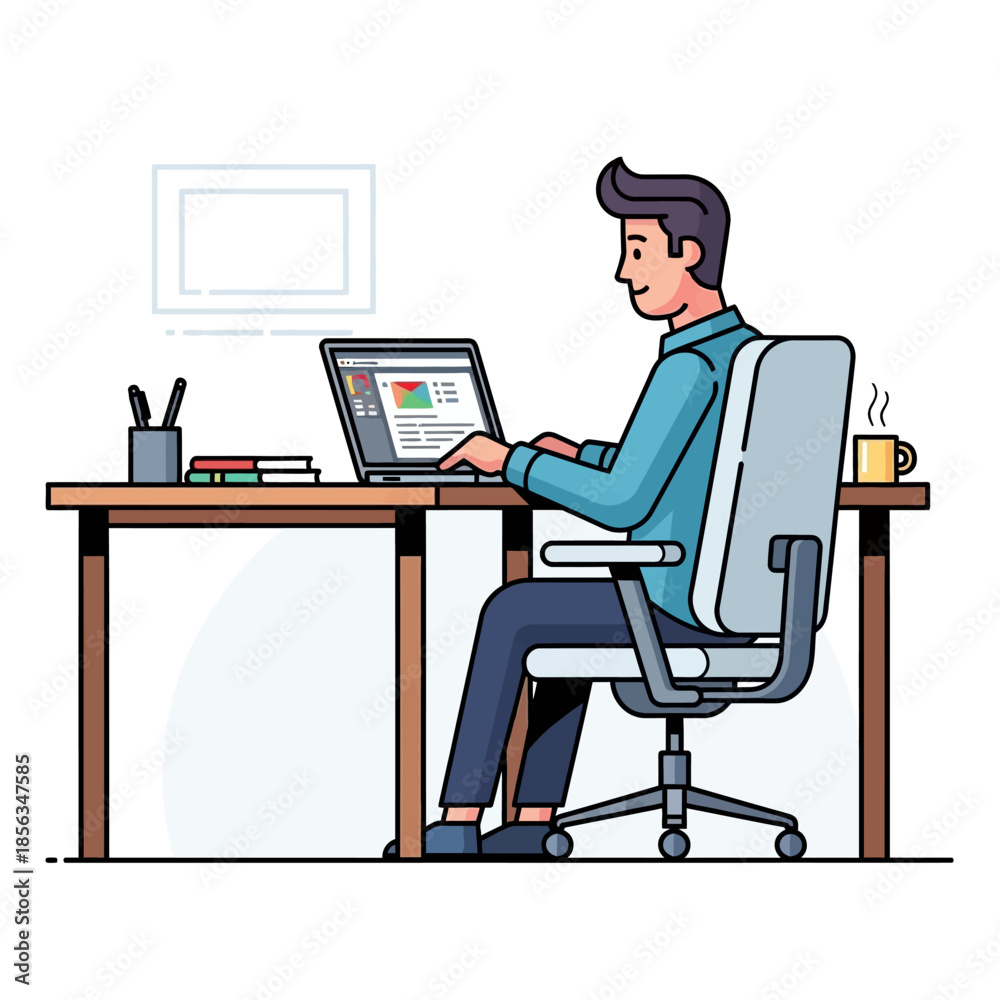 Fototapeta premium Young Man Working On Laptop At Modern Office Desk