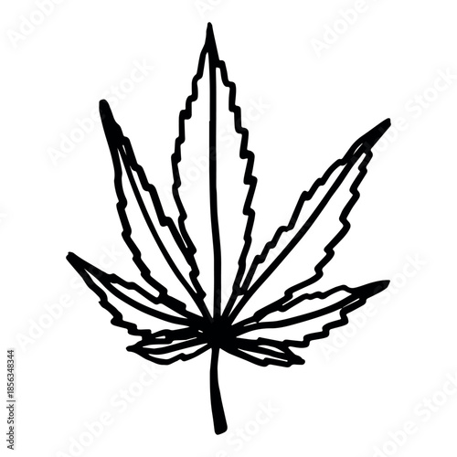 Hand drawn cannabis leaf Medicine marijuana Hemp leaves clipart in doodle style Single element for print, web, design, decor