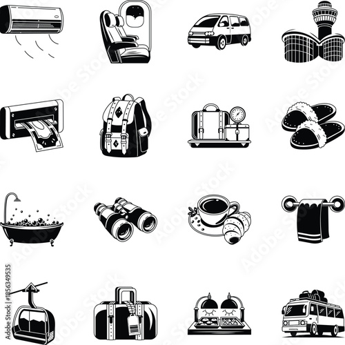 Collection of Hotel and Travel Glyph Style Illustrations 
