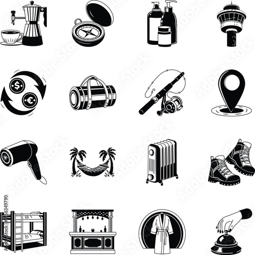 Pack of Travel and Journey Glyph Style Illustrations 
