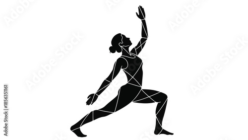 Graceful silhouette of a woman in a dynamic yoga pose, embodying strength and balance.