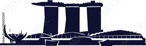 Marina Bay Sands Singapore Silhouette with ArtScience Museum Representing Modern Architecture, Tourism, Urban Landmark, Skyline, and Iconic Vector Design