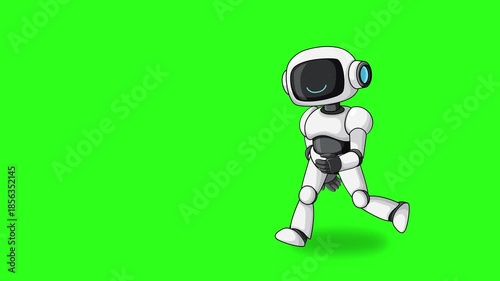 Cartoon Robot Walking Across Green Screen Background Animation