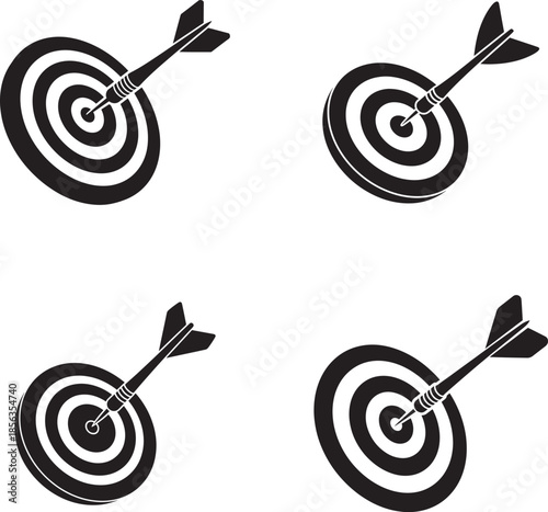 Four black and white target icons with arrows hitting the bullseye and rings