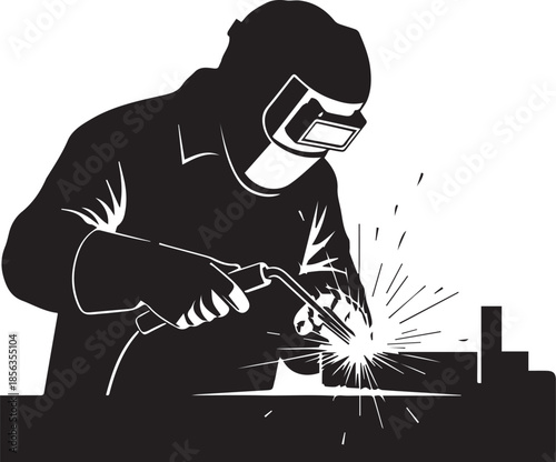 Welder Silhouette Working with Welding Torch