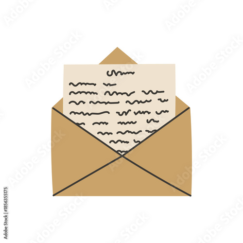 Vintage Letter Envelope Illustration. Paper correspondence element. Communication message nostalgia handwriting personal thoughts. Vector Icon