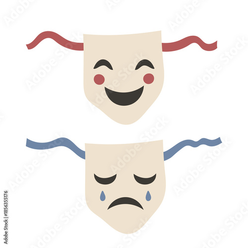 Comedy and Tragedy Theater Masks. Dramatic performance symbols expressing emotions contrast storytelling culture stage art. Vector Illustration