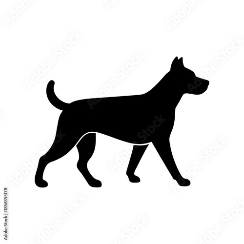 Dog Walking On Leash Silhouette Minimal And Simple White Background Only